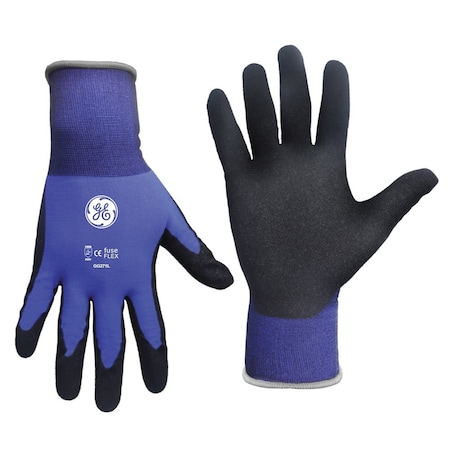 Ge Coated Gloves, Sandy Nitrile, Blue/Black, L 1 PR GG271LC